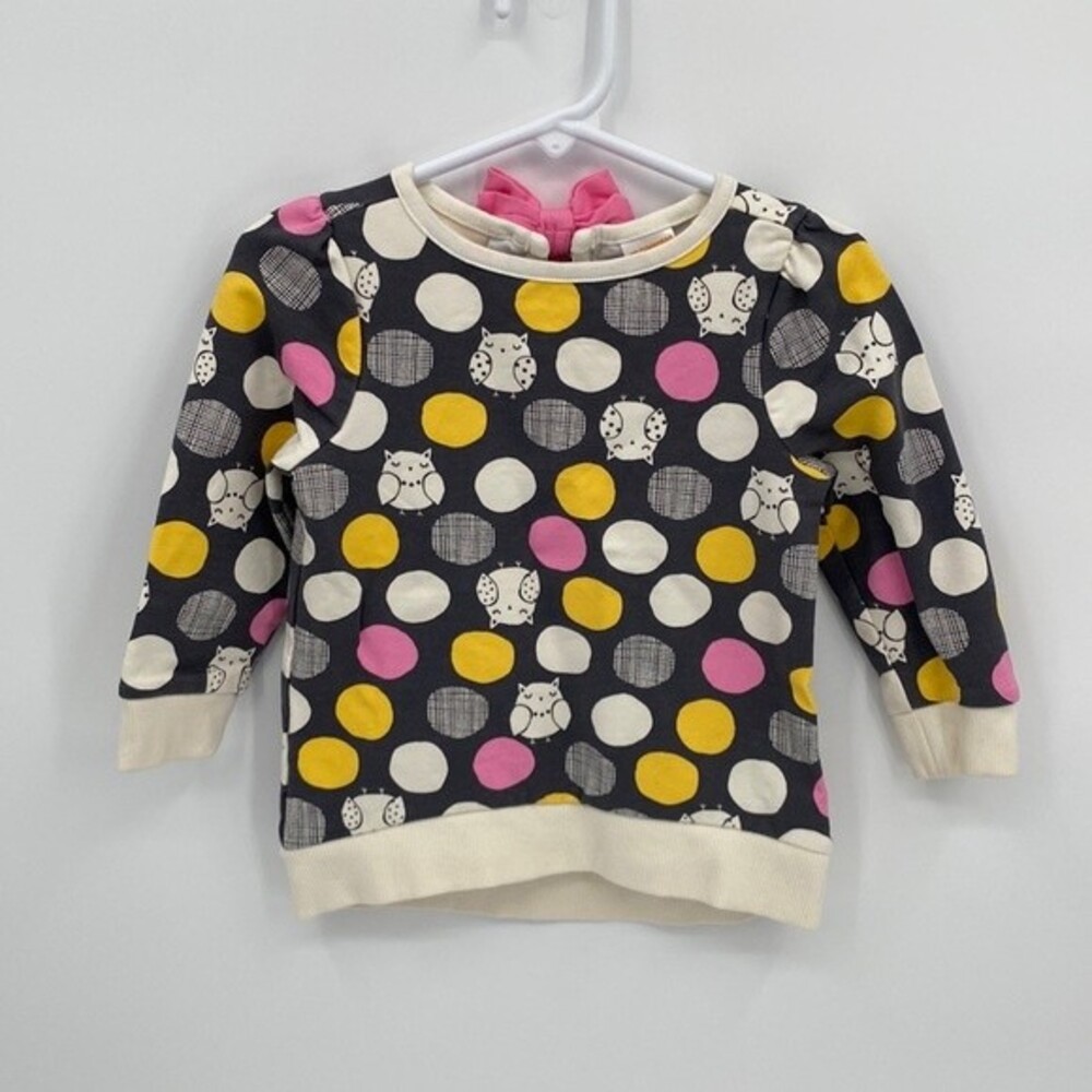 Gymboree 18-24 months Owl Polka Dot Sweatshirt Gray Pink Crew Neck Long Sleeve